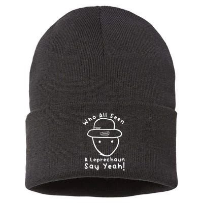 Who All Seen A Leprechaun Sketch Funny St PatrickS Day Sustainable Knit Beanie