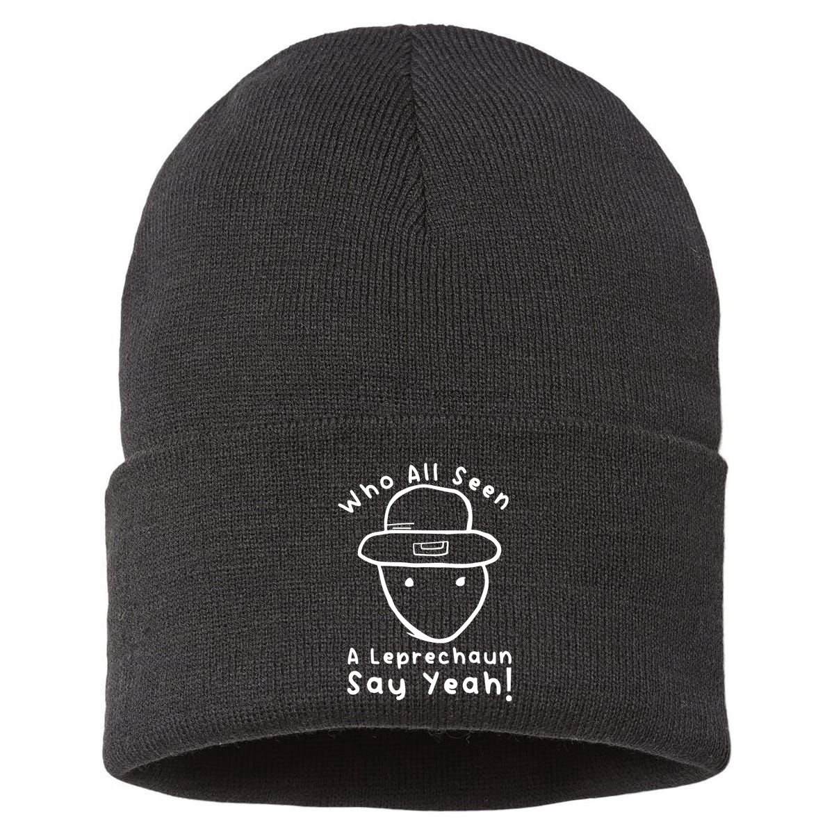 Who All Seen A Leprechaun Sketch Funny St PatrickS Day Sustainable Knit Beanie