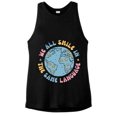 We All Smile In The Same Language Funny Esl Teacher Ladies PosiCharge Tri-Blend Wicking Tank