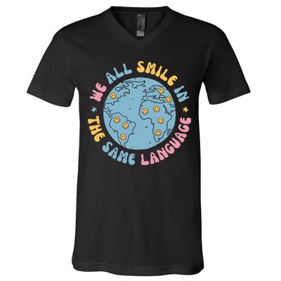 We All Smile In The Same Language Funny Esl Teacher V-Neck T-Shirt