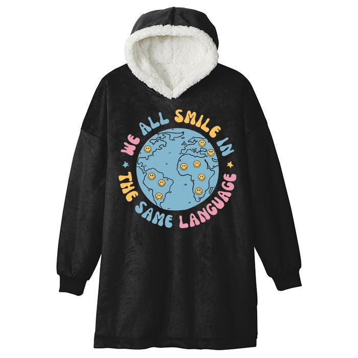 We All Smile In The Same Language Funny Esl Teacher Hooded Wearable Blanket