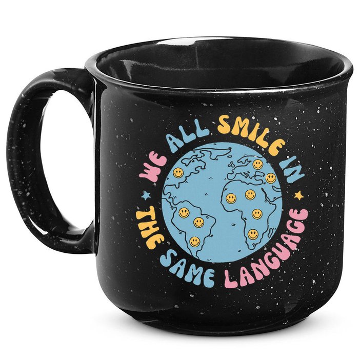 We All Smile In The Same Language Funny Esl Teacher 15oz Campfire Ceramic Mug