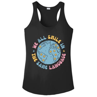 We All Smile In The Same Language Funny Esl Teacher Ladies PosiCharge Competitor Racerback Tank