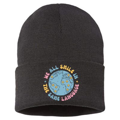 We All Smile In The Same Language Funny Esl Teacher Sustainable Knit Beanie