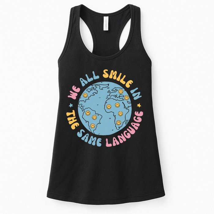 We All Smile In The Same Language Funny Esl Teacher Womens Tank Top