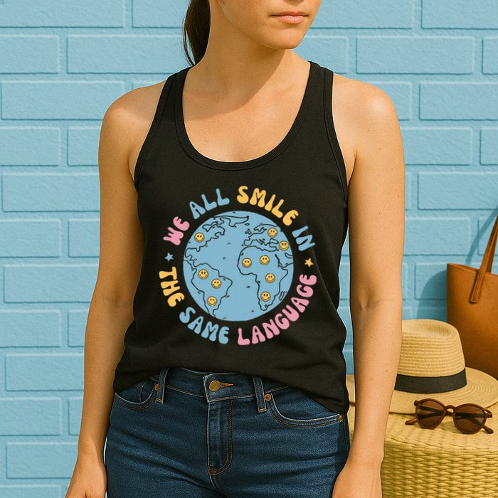 We All Smile In The Same Language Funny Esl Teacher Womens Tank Top