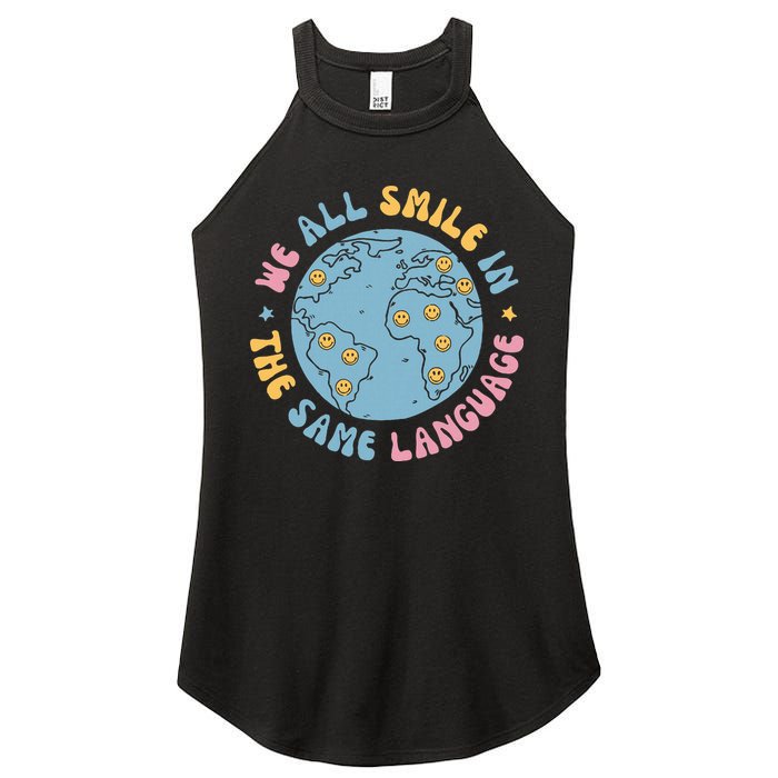 We All Smile In The Same Language Funny Esl Teacher Women's Perfect Tri Rocker Tank