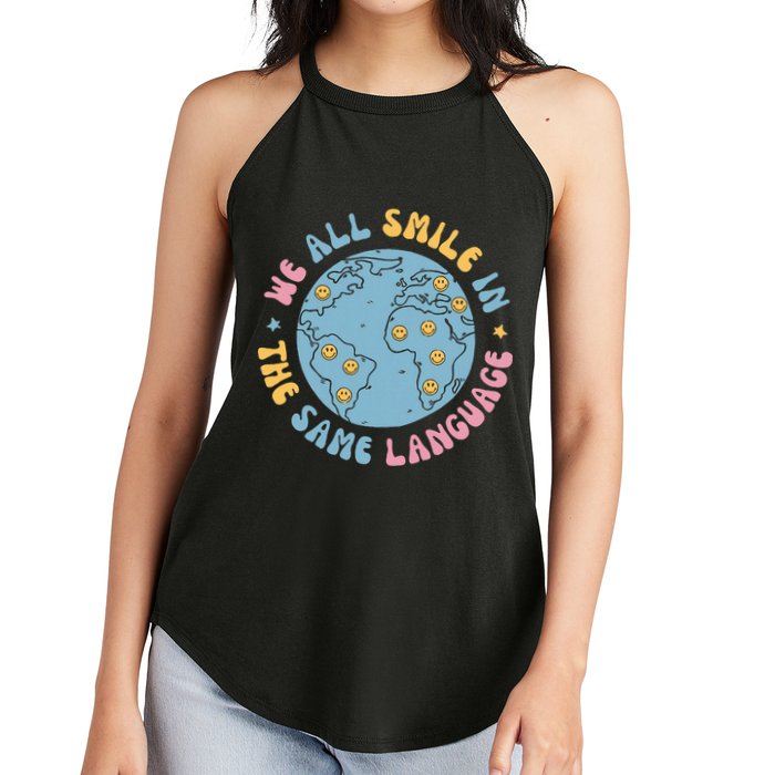 We All Smile In The Same Language Funny Esl Teacher Women's Perfect Tri Rocker Tank