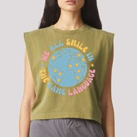 We All Smile In The Same Language Funny Esl Teacher Garment-Dyed Women's Muscle Tee