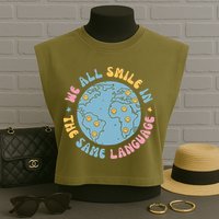 We All Smile In The Same Language Funny Esl Teacher Garment-Dyed Women's Muscle Tee