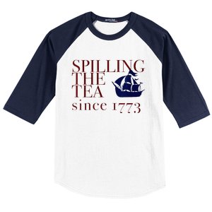 Womens AMERICA SPILLING TEA SINCE 1773 July 4 Boston Party Meme Baseball Sleeve Shirt