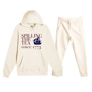 Womens AMERICA SPILLING TEA SINCE 1773 July 4 Boston Party Meme Premium Hooded Sweatsuit Set