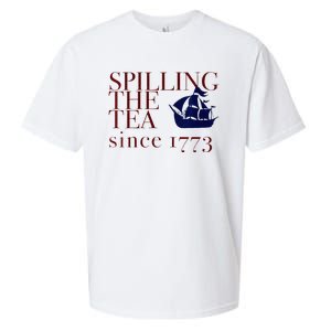 Womens AMERICA SPILLING TEA SINCE 1773 July 4 Boston Party Meme Sueded Cloud Jersey T-Shirt