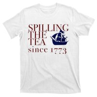 Womens AMERICA SPILLING TEA SINCE 1773 July 4 Boston Party Meme T-Shirt