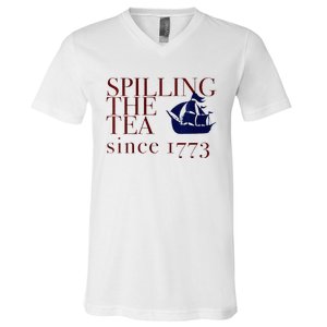 Womens AMERICA SPILLING TEA SINCE 1773 July 4 Boston Party Meme V-Neck T-Shirt