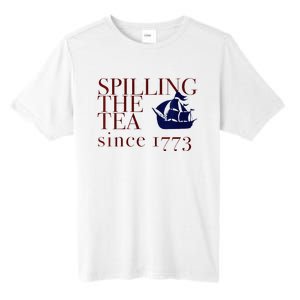 Womens AMERICA SPILLING TEA SINCE 1773 July 4 Boston Party Meme Tall Fusion ChromaSoft Performance T-Shirt