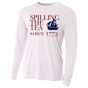 Womens AMERICA SPILLING TEA SINCE 1773 July 4 Boston Party Meme Cooling Performance Long Sleeve Crew