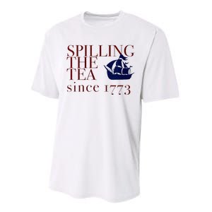 Womens AMERICA SPILLING TEA SINCE 1773 July 4 Boston Party Meme Performance Sprint T-Shirt