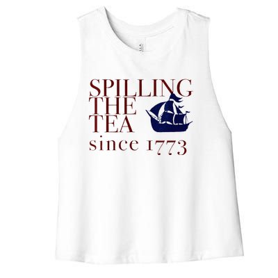 Womens AMERICA SPILLING TEA SINCE 1773 July 4 Boston Party Meme Women's Racerback Cropped Tank