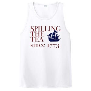 Womens AMERICA SPILLING TEA SINCE 1773 July 4 Boston Party Meme PosiCharge Competitor Tank