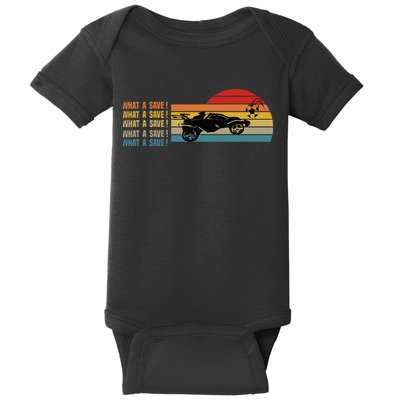 What a save Vintage Retro Rocket Soccer Car League Baby Bodysuit