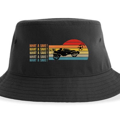 What A Save Vintage Retro Rocket Soccer Car League Sustainable Bucket Hat