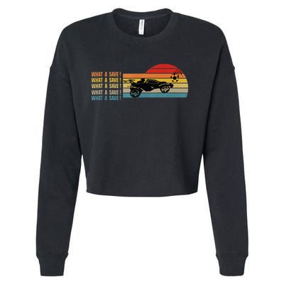 What A Save Vintage Retro Rocket Soccer Car League Cropped Pullover Crew