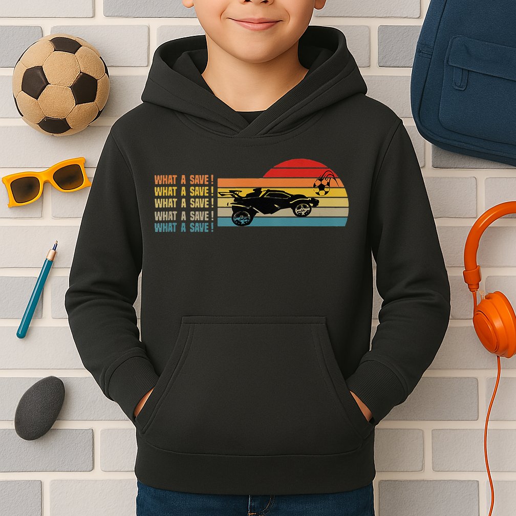 What A Save Vintage Retro Rocket Soccer Car League Kids Hoodie