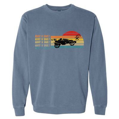 What A Save Vintage Retro Rocket Soccer Car League Garment-Dyed Sweatshirt