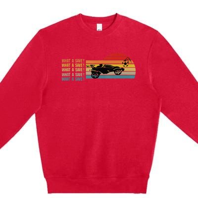 What A Save Vintage Retro Rocket Soccer Car League Premium Crewneck Sweatshirt