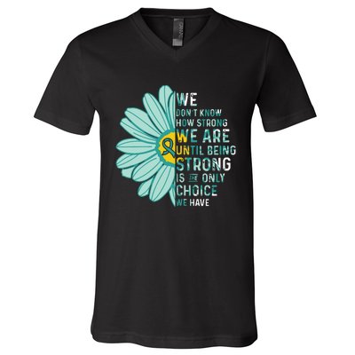 We Are Strong Ovarian Cancer Awareness Item Ovarian Cancer Zip Hoodie V-Neck T-Shirt