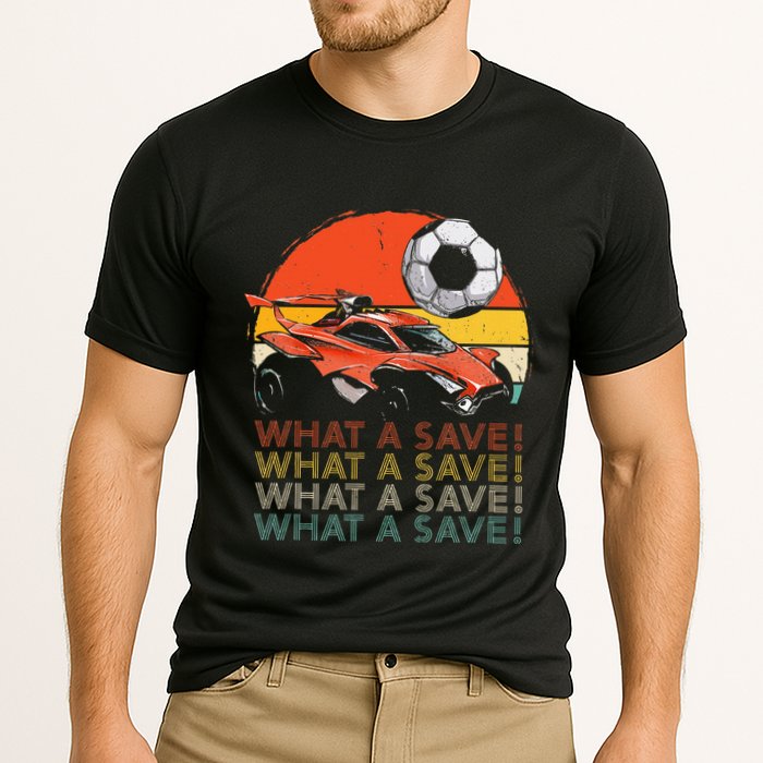 What A Save Vintage Retro Rocket Soccer Car Performance Shirt