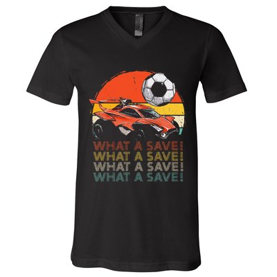 What A Save Vintage Retro Rocket Soccer Car V-Neck T-Shirt