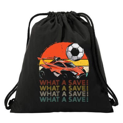 What A Save Vintage Retro Rocket Soccer Car Drawstring Bag