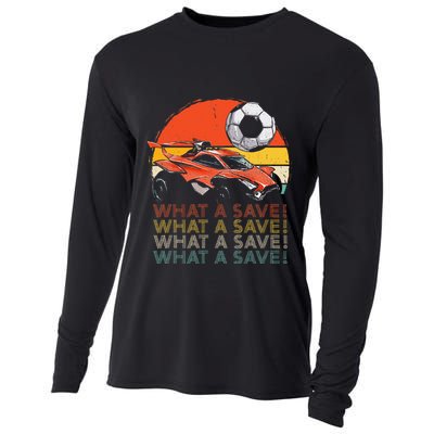 What A Save Vintage Retro Rocket Soccer Car Cooling Performance Long Sleeve Crew