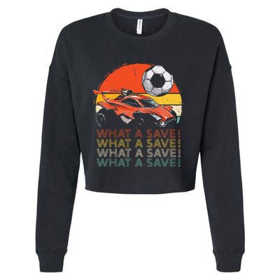 What A Save Vintage Retro Rocket Soccer Car Cropped Pullover Crew