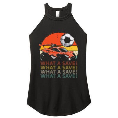 What A Save Vintage Retro Rocket Soccer Car Women's Perfect Tri Rocker Tank