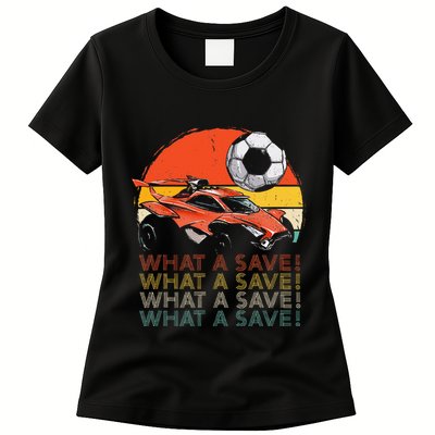 What A Save Vintage Retro Rocket Soccer Car Womens T-Shirt
