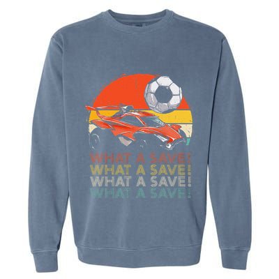 What A Save Vintage Retro Rocket Soccer Car Garment-Dyed Sweatshirt