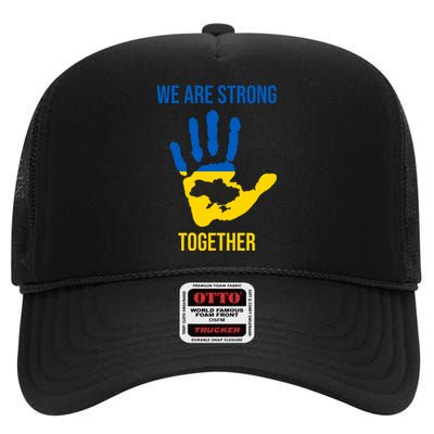 We Are Strong Together Ukraine Hand Print High Crown Mesh Back Trucker Hat