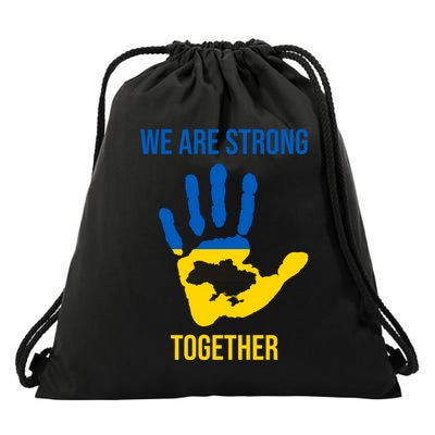 We Are Strong Together Ukraine Hand Print Drawstring Bag