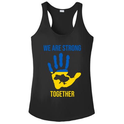 We Are Strong Together Ukraine Hand Print Ladies PosiCharge Competitor Racerback Tank