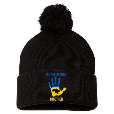 We Are Strong Together Ukraine Hand Print Pom Pom 12in Knit Beanie