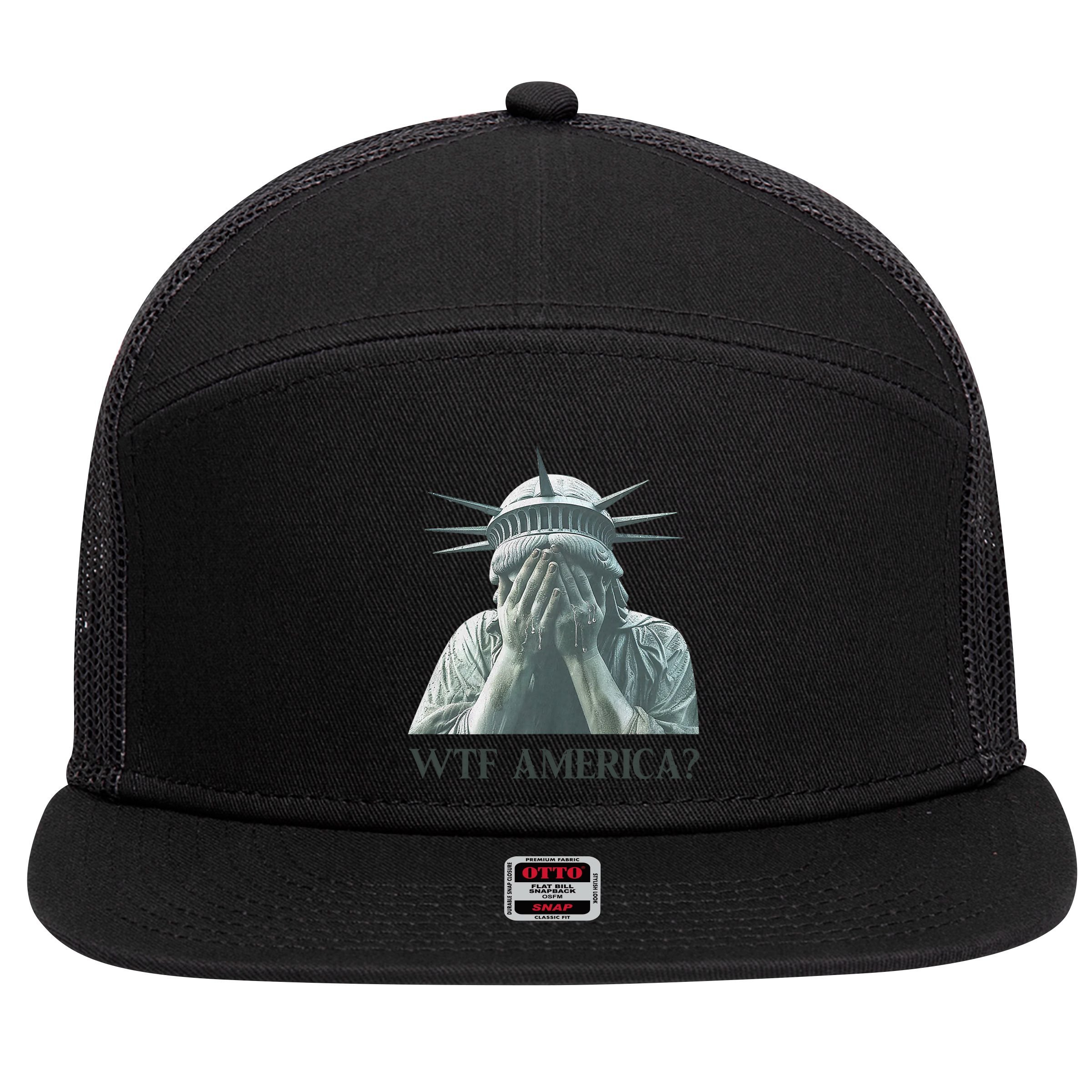 WTF America Statue of Liberty Cry 7 Panel Mesh Trucker Snapback Hat
