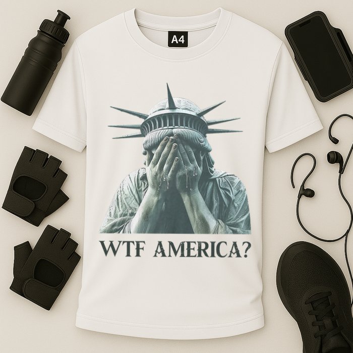 WTF America Statue of Liberty Cry Cooling Performance Crew T-Shirt