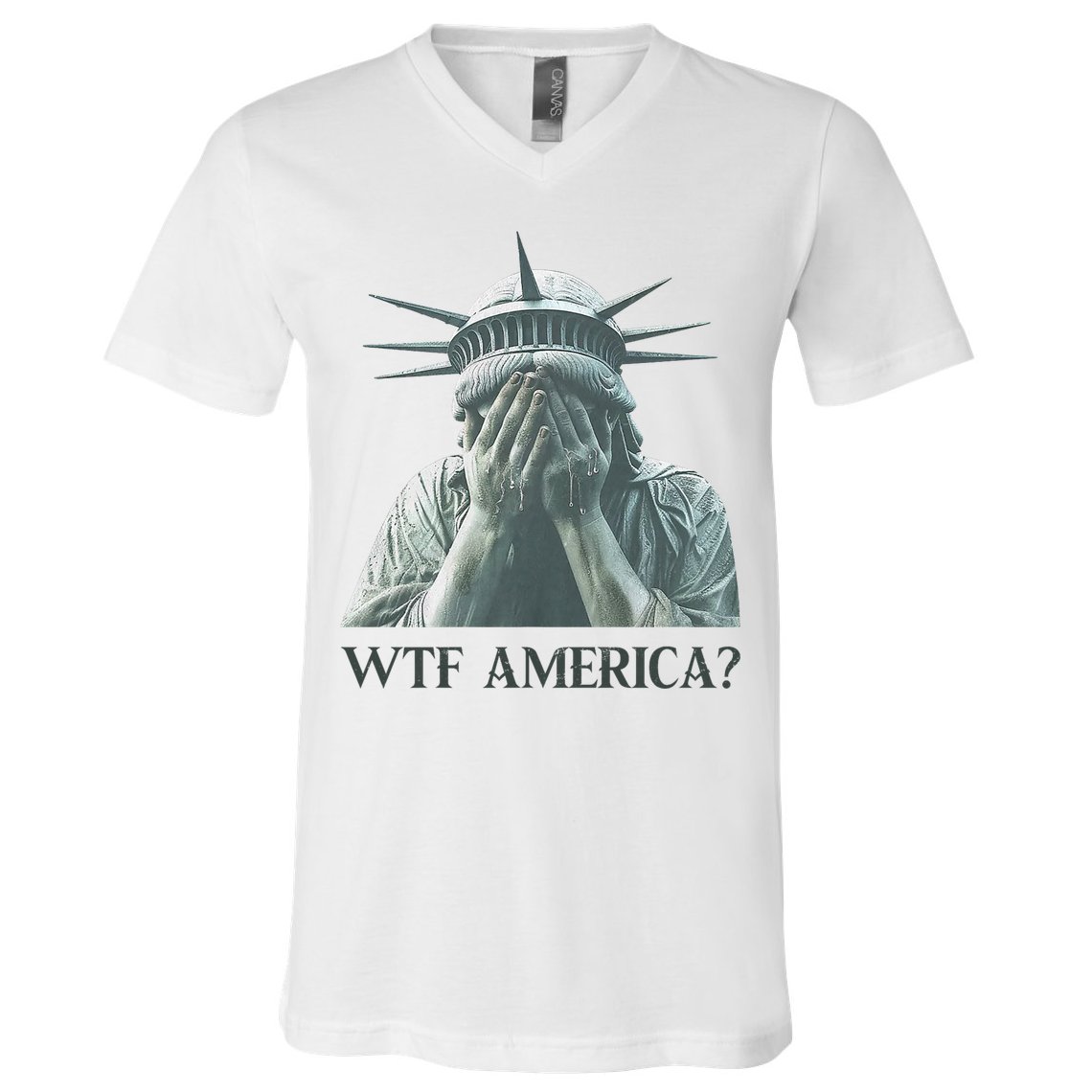 WTF America Statue of Liberty Cry V-Neck T-Shirt