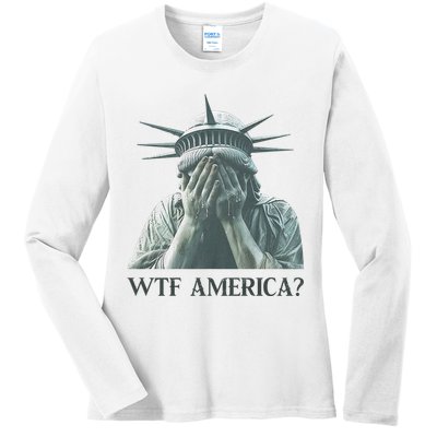 WTF America Statue of Liberty Cry Ladies Long Sleeve Shirt