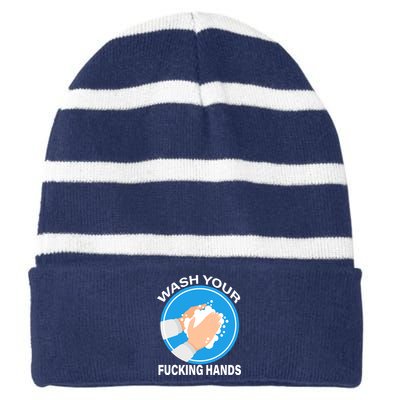 Wash Your Fucking Hands Striped Beanie with Solid Band