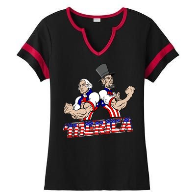 Washington And Lincoln 'Merica Ladies Halftime Notch Neck Tee