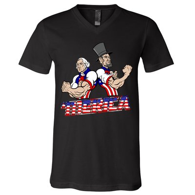 Washington And Lincoln 'Merica V-Neck T-Shirt